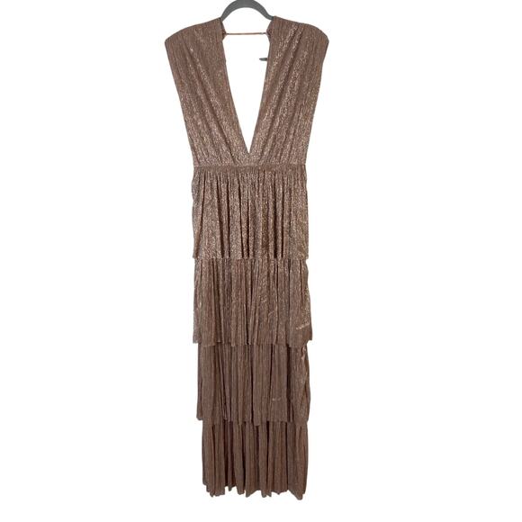 Sabina Musayev Skylar Gown Maxi Tiered Ruffle Whimsical Fairy Party Bronze Sz M - Picture 4 of 9